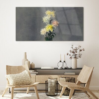 Flowers on a gray background Glass Print