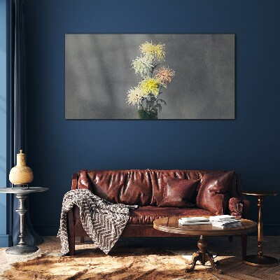Flowers on a gray background Glass Print