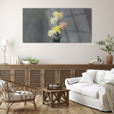 Flowers on a gray background Glass Print