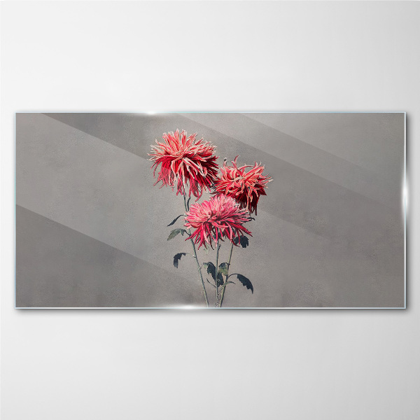Pink flowers on a gray background Glass Print