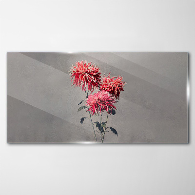 Pink flowers on a gray background Glass Print