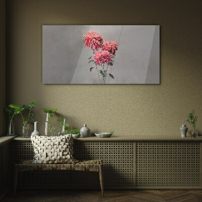 Pink flowers on a gray background Glass Print