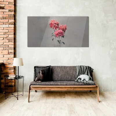 Pink flowers on a gray background Glass Print