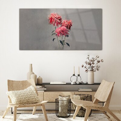 Pink flowers on a gray background Glass Print