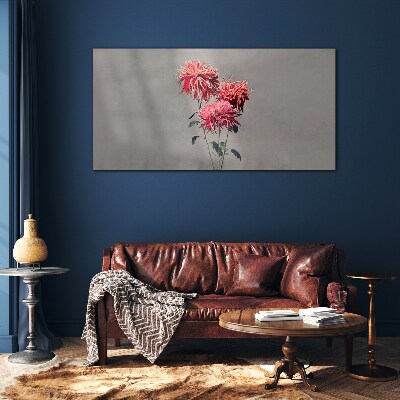 Pink flowers on a gray background Glass Print