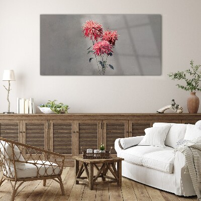 Pink flowers on a gray background Glass Print