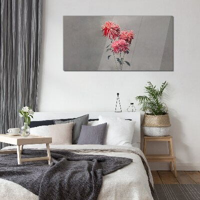 Pink flowers on a gray background Glass Print