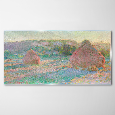 Monet haystacks Glass Print