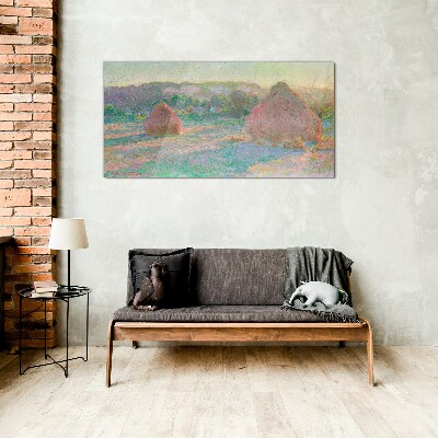 Hay harvest in the morning light Glass Print