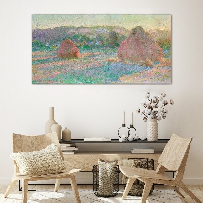 Hay harvest in the morning light Glass Print