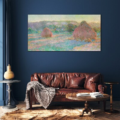 Hay harvest in the morning light Glass Print