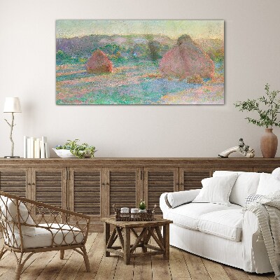Hay harvest in the morning light Glass Print