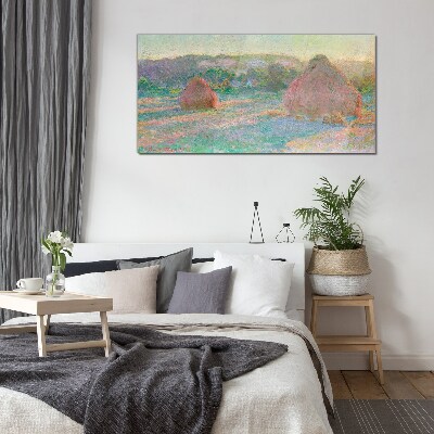 Hay harvest in the morning light Glass Print