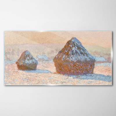 Winter landscape with snowdrifts Glass Print