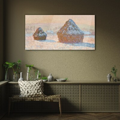 Winter landscape with snowdrifts Glass Print