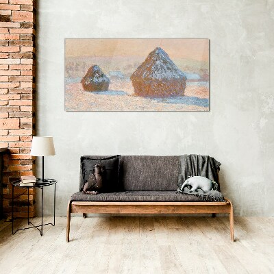 Winter landscape with snowdrifts Glass Print