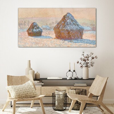 Winter landscape with snowdrifts Glass Print