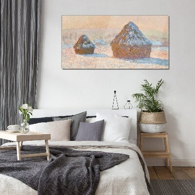 Winter landscape with snowdrifts Glass Print