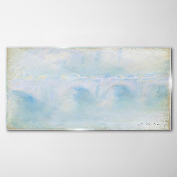 Bridge in the fog Glass Print