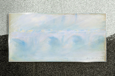 Bridge in the fog Glass Print