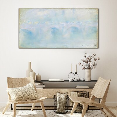 Bridge in the fog Glass Print