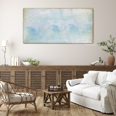 Bridge in the fog Glass Print