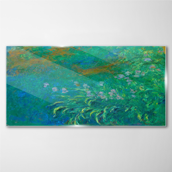 Green landscape with flowers Glass Print