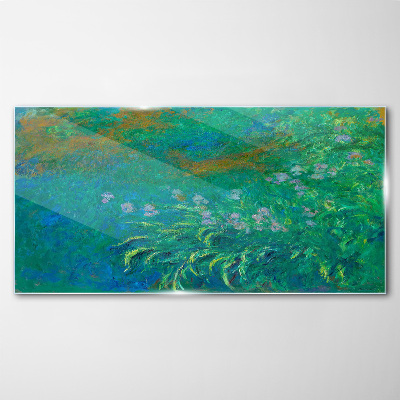 Green landscape with flowers Glass Print