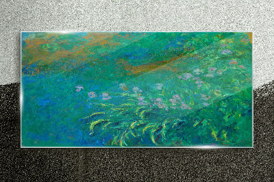 Green landscape with flowers Glass Print