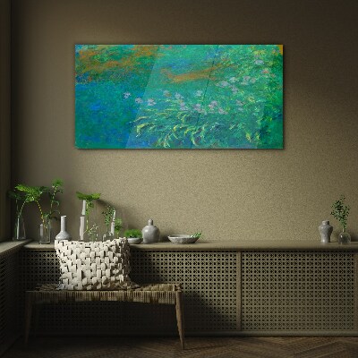 Green landscape with flowers Glass Print
