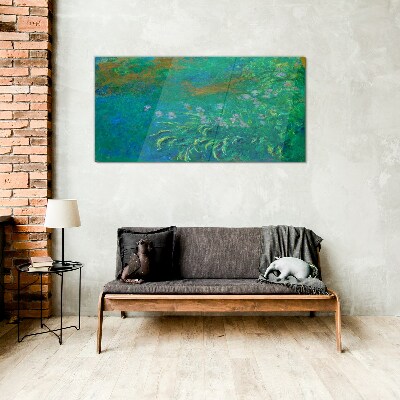 Green landscape with flowers Glass Print