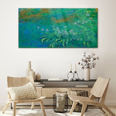 Green landscape with flowers Glass Print