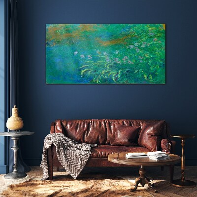 Green landscape with flowers Glass Print