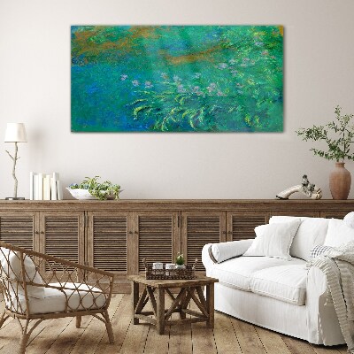 Green landscape with flowers Glass Print