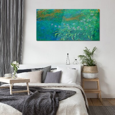 Green landscape with flowers Glass Print