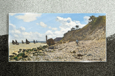 A quiet coast with a lighthouse Glass Print