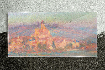 Misty landscape with a castle Glass Print