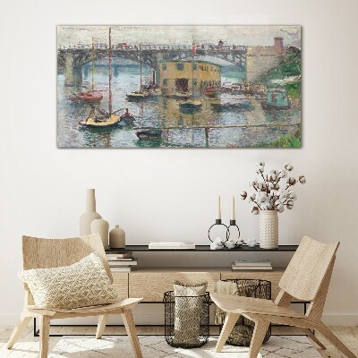 A peaceful port in pastel colors Glass Print