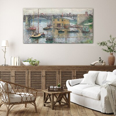 A peaceful port in pastel colors Glass Print