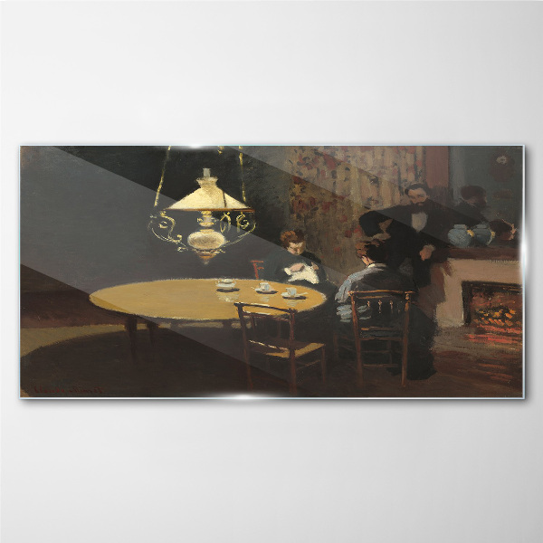 Evening at the table Glass Print
