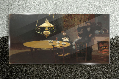 Evening at the table Glass Print