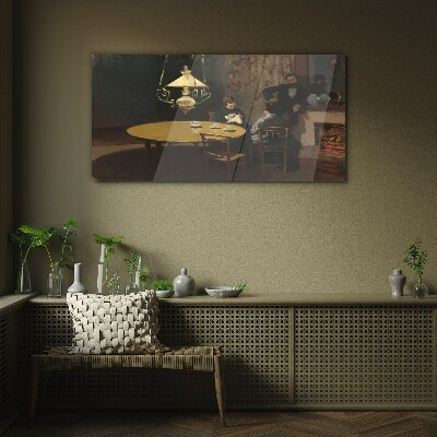 Evening at the table Glass Print