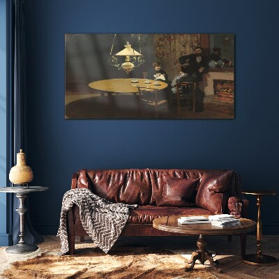 Evening at the table Glass Print