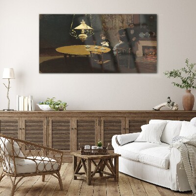 Evening at the table Glass Print