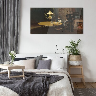 Evening at the table Glass Print