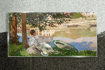 A quiet river bank Glass Print
