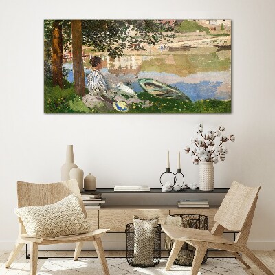 A quiet river bank Glass Print