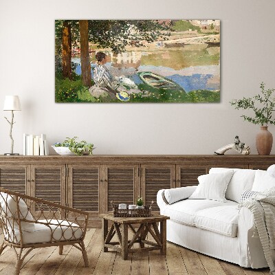 A quiet river bank Glass Print