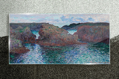 Rocks ocean monet Glass Print