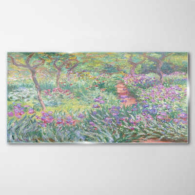 Flower garden in the spring sun Glass Print